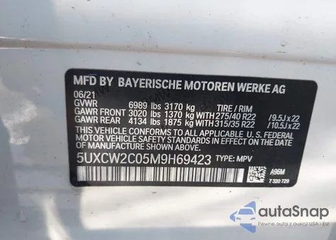 2021 BMW X7 xDrive40I z USA, uszkodzony, nr VIN 5UXCW2C05M9H69423